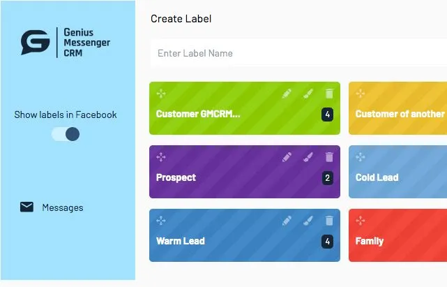 Labels 2 Genius Messenger CRM Labels
