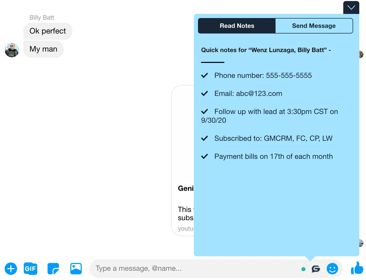 Notes in Messenger Genius Messenger CRM Notes in Messenger