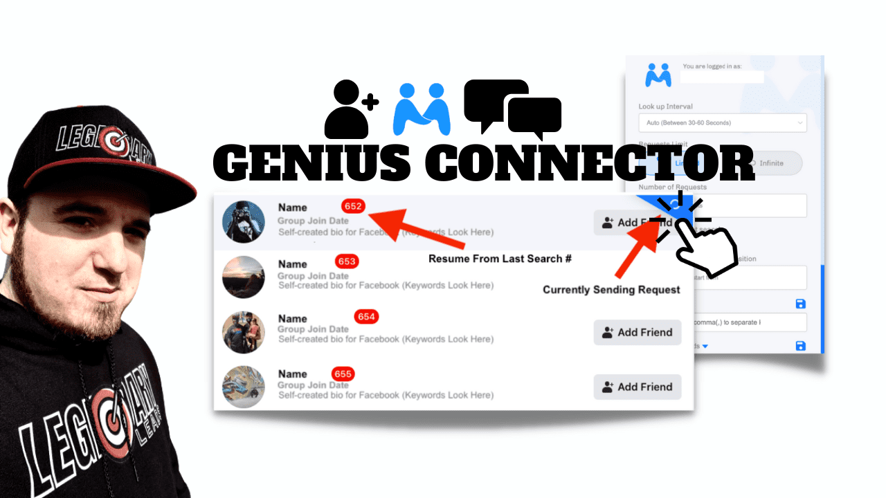 Genius Connector adding friends and sending messages.